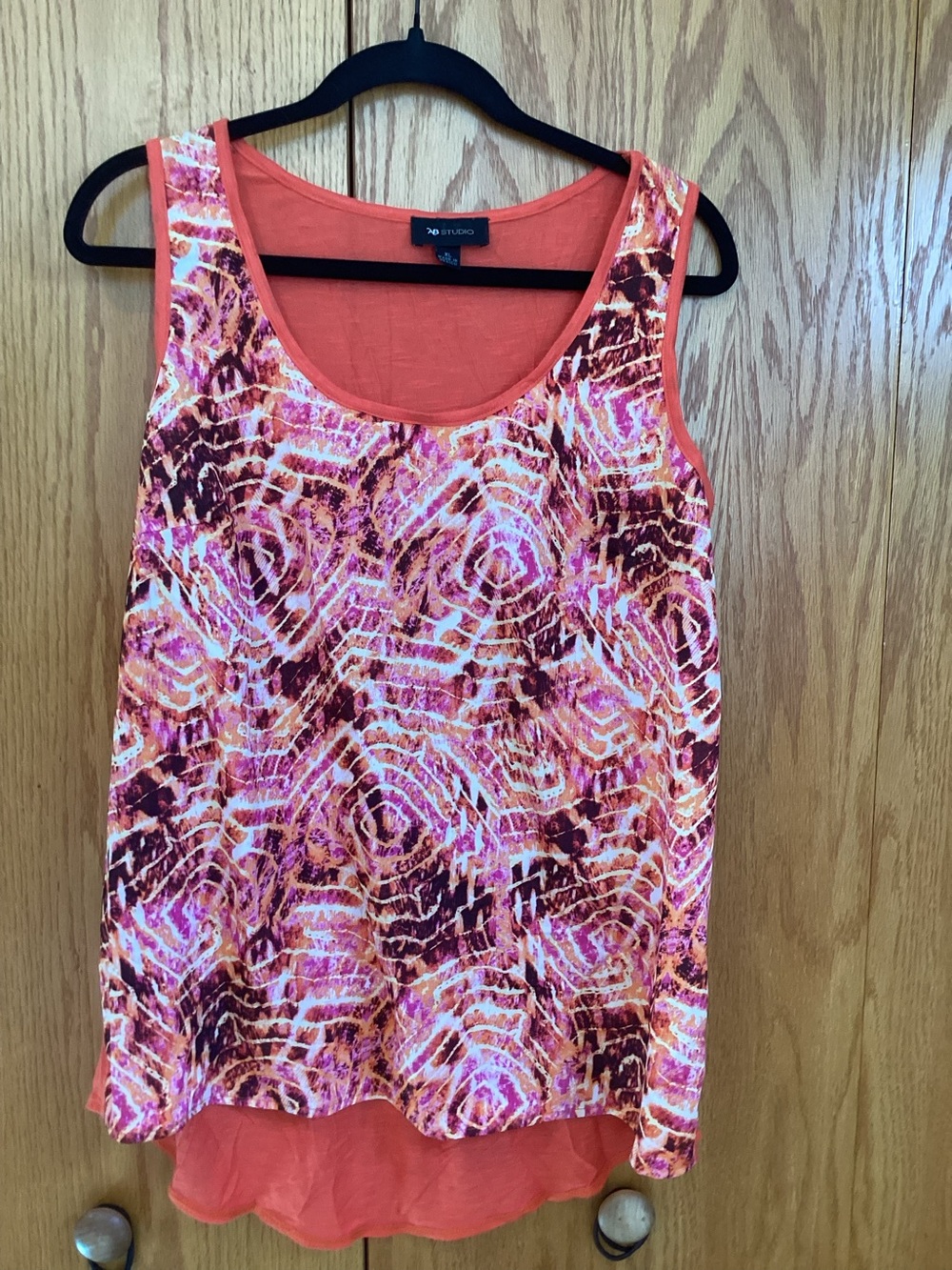 AB Studio Coral & Pink Abstract Layered Tank